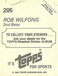 1982 Topps Stickers #205 Rob Wilfong Back