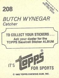 1982 Topps Stickers #208 Butch Wynegar Back