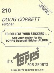 1982 Topps Stickers #210 Doug Corbett Back