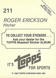 1982 Topps Stickers #211 Roger Erickson Back