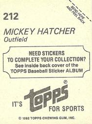 1982 Topps Stickers #212 Mickey Hatcher Back