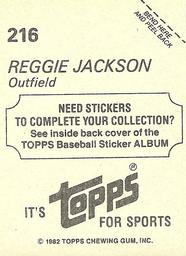 1982 Topps Stickers #216 Reggie Jackson Back