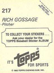 1982 Topps Stickers #217 Rich Gossage Back
