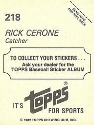 1982 Topps Stickers #218 Rick Cerone Back