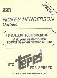 1982 Topps Stickers #221 Rickey Henderson Back