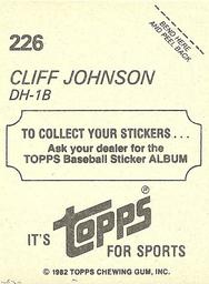 1982 Topps Stickers #226 Cliff Johnson Back