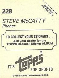 1982 Topps Stickers #228 Steve McCatty Back