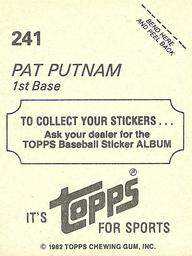 1982 Topps Stickers #241 Pat Putnam Back
