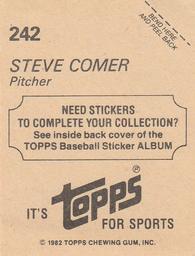 1982 Topps Stickers #242 Steve Comer Back