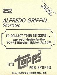 1982 Topps Stickers #252 Alfredo Griffin Back