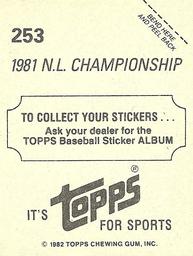 1982 Topps Stickers #253 1981 N.L. Championship Back
