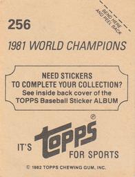 1982 Topps Stickers #256 1981 World Champions Back