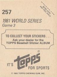 1982 Topps Stickers #257 1981 World Series Game 3 Back