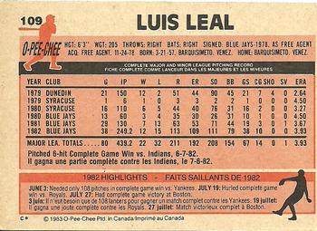 1983 O-Pee-Chee #109 Luis Leal Back