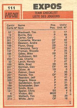 1983 O-Pee-Chee #111 Expos Leaders (Al Oliver / Steve Rogers) Back