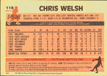 1983 O-Pee-Chee #118 Chris Welsh Back