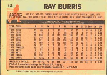 1983 O-Pee-Chee #12 Ray Burris Back
