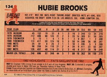 1983 O-Pee-Chee #134 Hubie Brooks Back