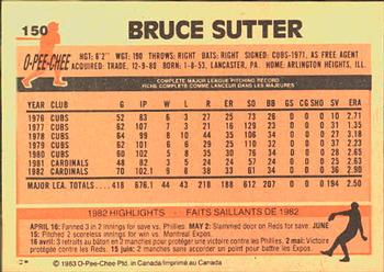 1983 O-Pee-Chee #150 Bruce Sutter Back