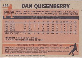 1983 O-Pee-Chee #155 Dan Quisenberry Back