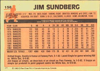 1983 O-Pee-Chee #158 Jim Sundberg Back