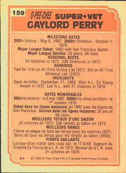 1983 O-Pee-Chee #159 Gaylord Perry Back