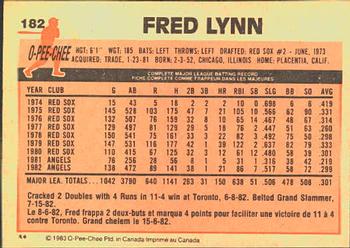 1983 O-Pee-Chee #182 Fred Lynn Back