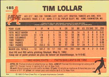 1983 O-Pee-Chee #185 Tim Lollar Back