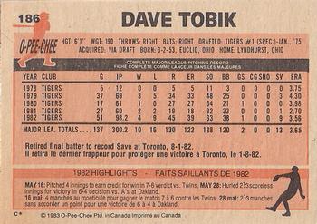 1983 O-Pee-Chee #186 Dave Tobik Back