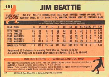 1983 O-Pee-Chee #191 Jim Beattie Back