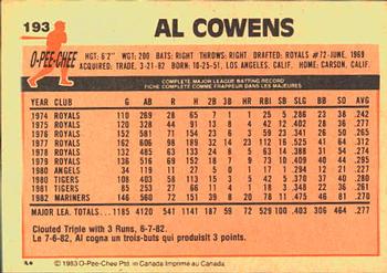 1983 O-Pee-Chee #193 Al Cowens Back