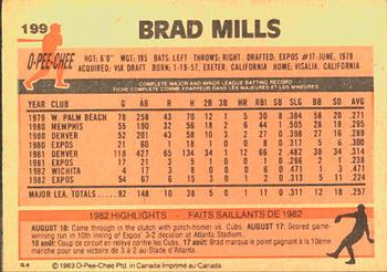 1983 O-Pee-Chee #199 Brad Mills Back