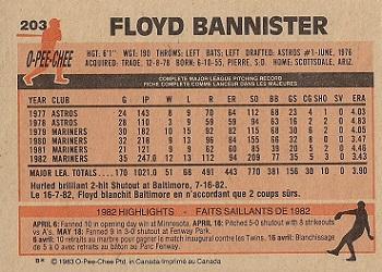 1983 O-Pee-Chee #203 Floyd Bannister Back