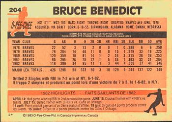 1983 O-Pee-Chee #204 Bruce Benedict Back