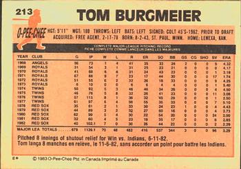 1983 O-Pee-Chee #213 Tom Burgmeier Back