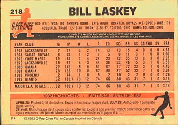 1983 O-Pee-Chee #218 Bill Laskey Back