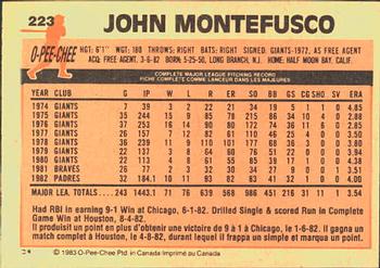 1983 O-Pee-Chee #223 John Montefusco Back