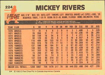 1983 O-Pee-Chee #224 Mickey Rivers Back