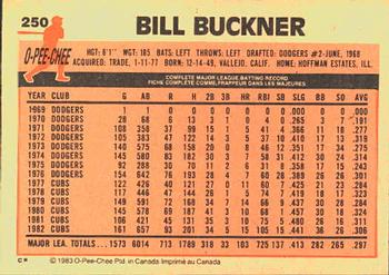 1983 O-Pee-Chee #250 Bill Buckner Back