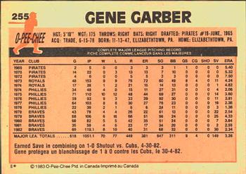 1983 O-Pee-Chee #255 Gene Garber Back