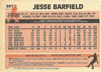 1983 O-Pee-Chee #257 Jesse Barfield Back