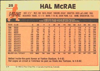 1983 O-Pee-Chee #25 Hal McRae Back