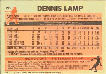 1983 O-Pee-Chee #26 Dennis Lamp Back