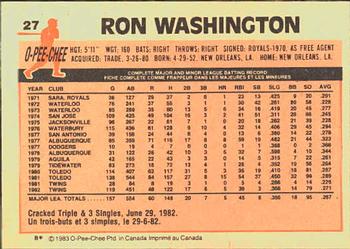 1983 O-Pee-Chee #27 Ron Washington Back