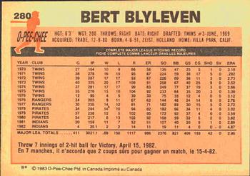 1983 O-Pee-Chee #280 Bert Blyleven Back
