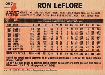 1983 O-Pee-Chee #297 Ron LeFlore Back