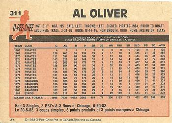 1983 O-Pee-Chee #311 Al Oliver Back