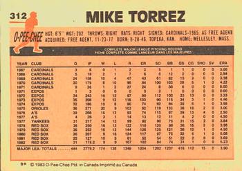 1983 O-Pee-Chee #312 Mike Torrez Back