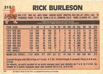 1983 O-Pee-Chee #315 Rick Burleson Back