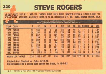 1983 O-Pee-Chee #320 Steve Rogers Back